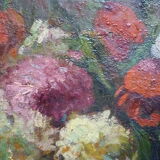 Tableau huile début XXe bouquet de fleurs