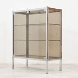 Chrome metal display cabinet with smoked glass – modernist design, 1920s.