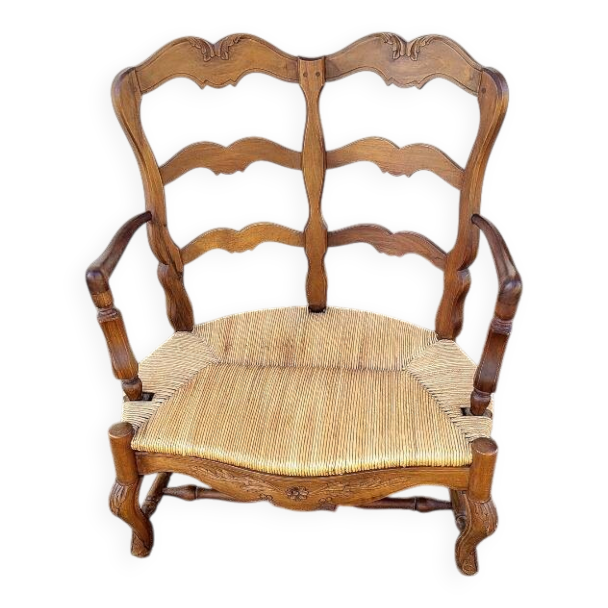 Provencal double armchair with woven rush in walnut