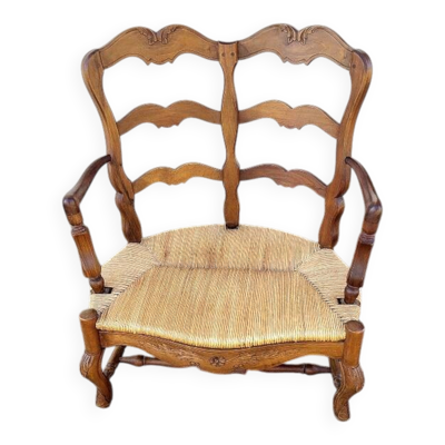 Fauteuil double provencal paille en noyer