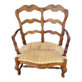 Fauteuil double provencal paille en noyer