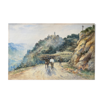 Watercolor painting circa 1900 Saint-Paul-de-Vence Alpes Maritime by MH Meyrick