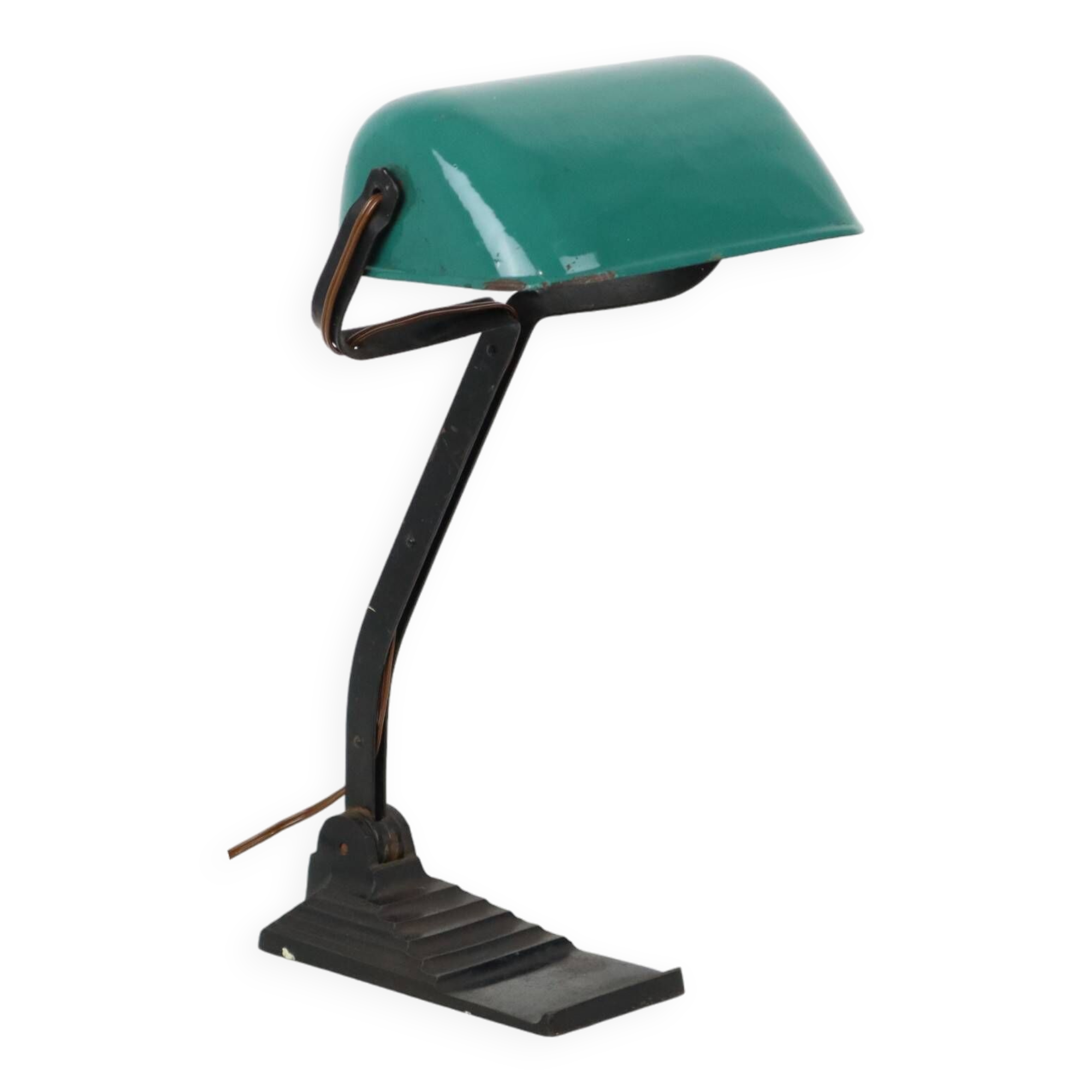 Art Deco Desk Lamp Notary Lamp Erpe Model 52 Wrought Iron Green Enamel Shade