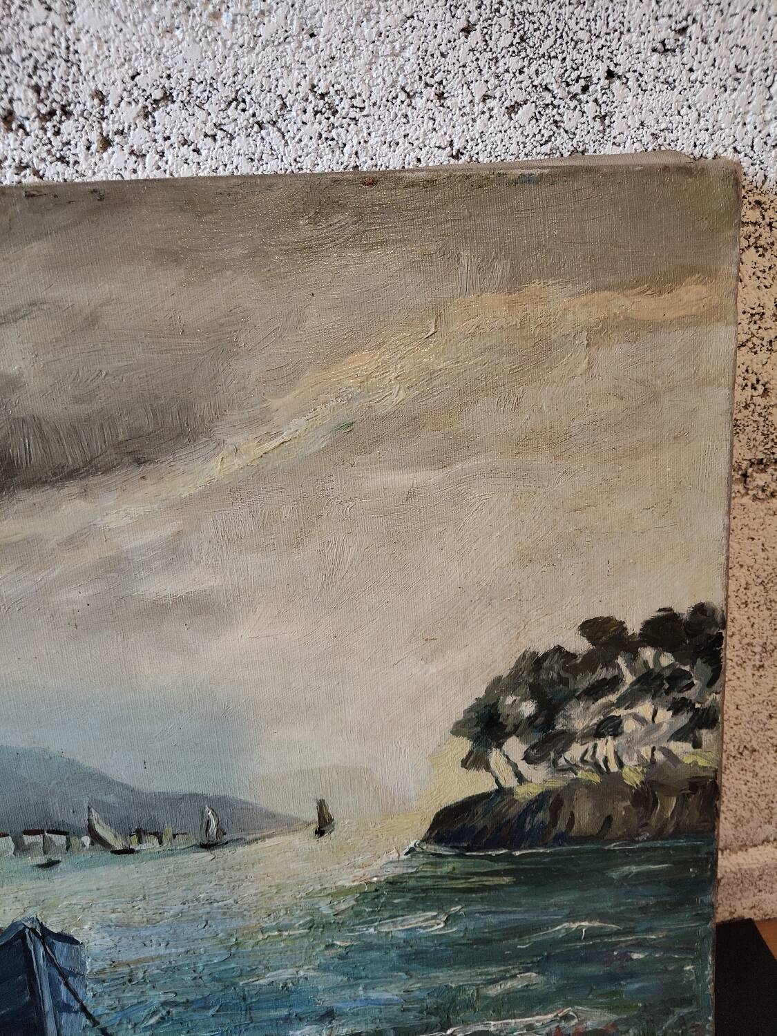 Oil on canvas of a Mediterranean seascape signed MG – 1950s/70s
