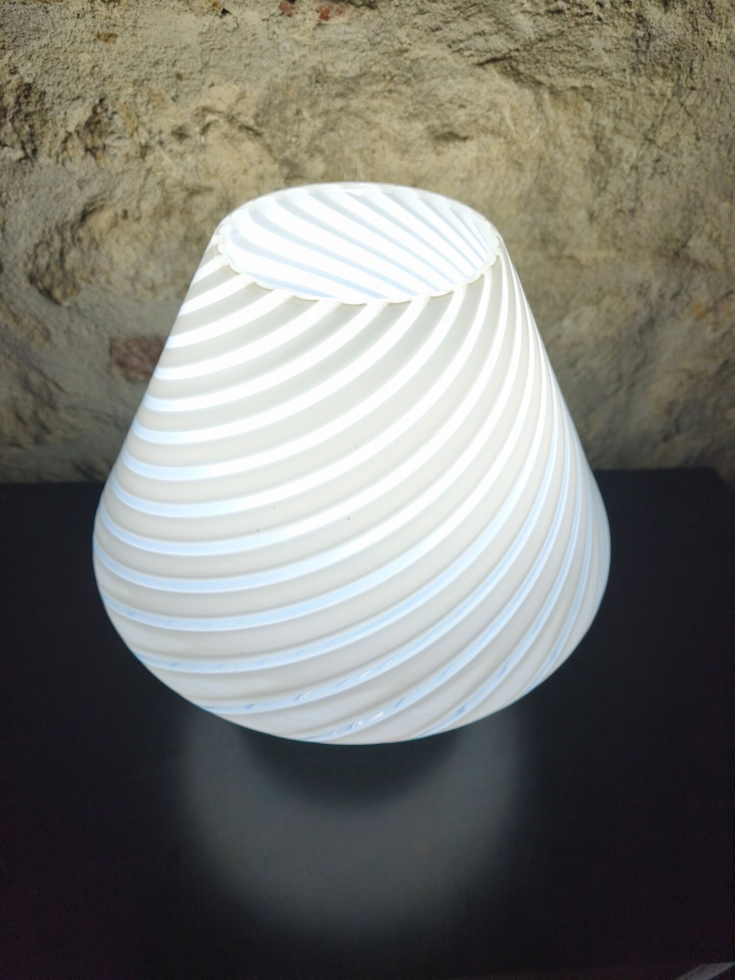 White striped Murano mushroom lamp / swirl – Vintage 1970 – Perfect