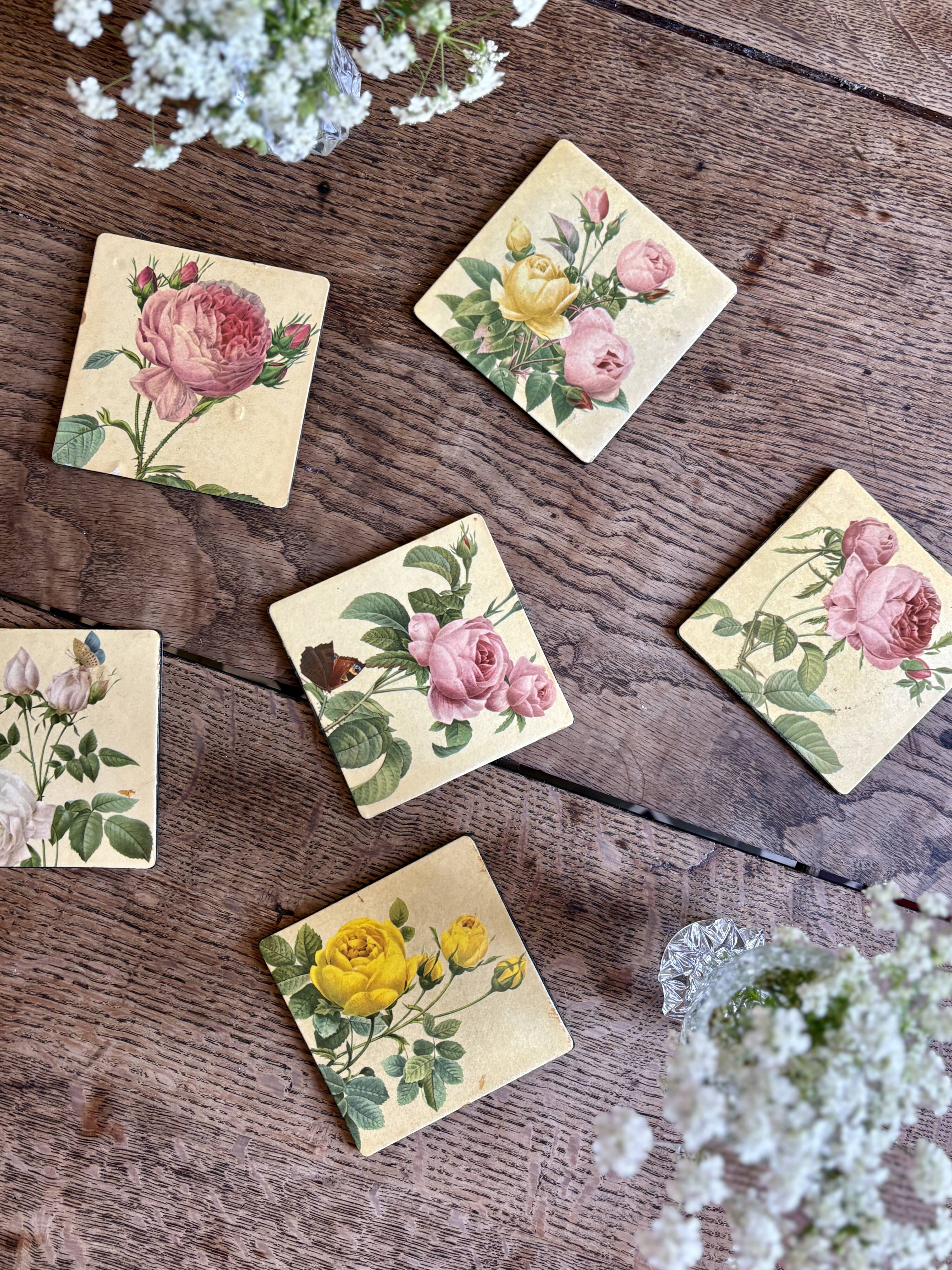 6 dessous de verre vintage décor Redouté