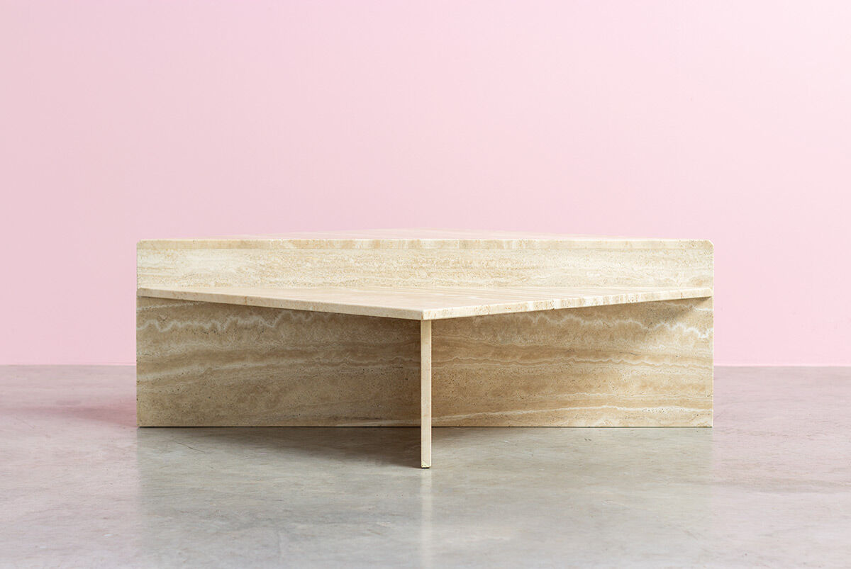 Postmodern triangular travertin lounge tables Up & Up, 1970s