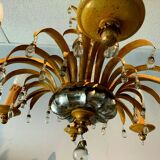 Glass chandelier and patinated sheet metal Six arms of light XX century