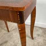 Small marquetry pedestal table with key storage