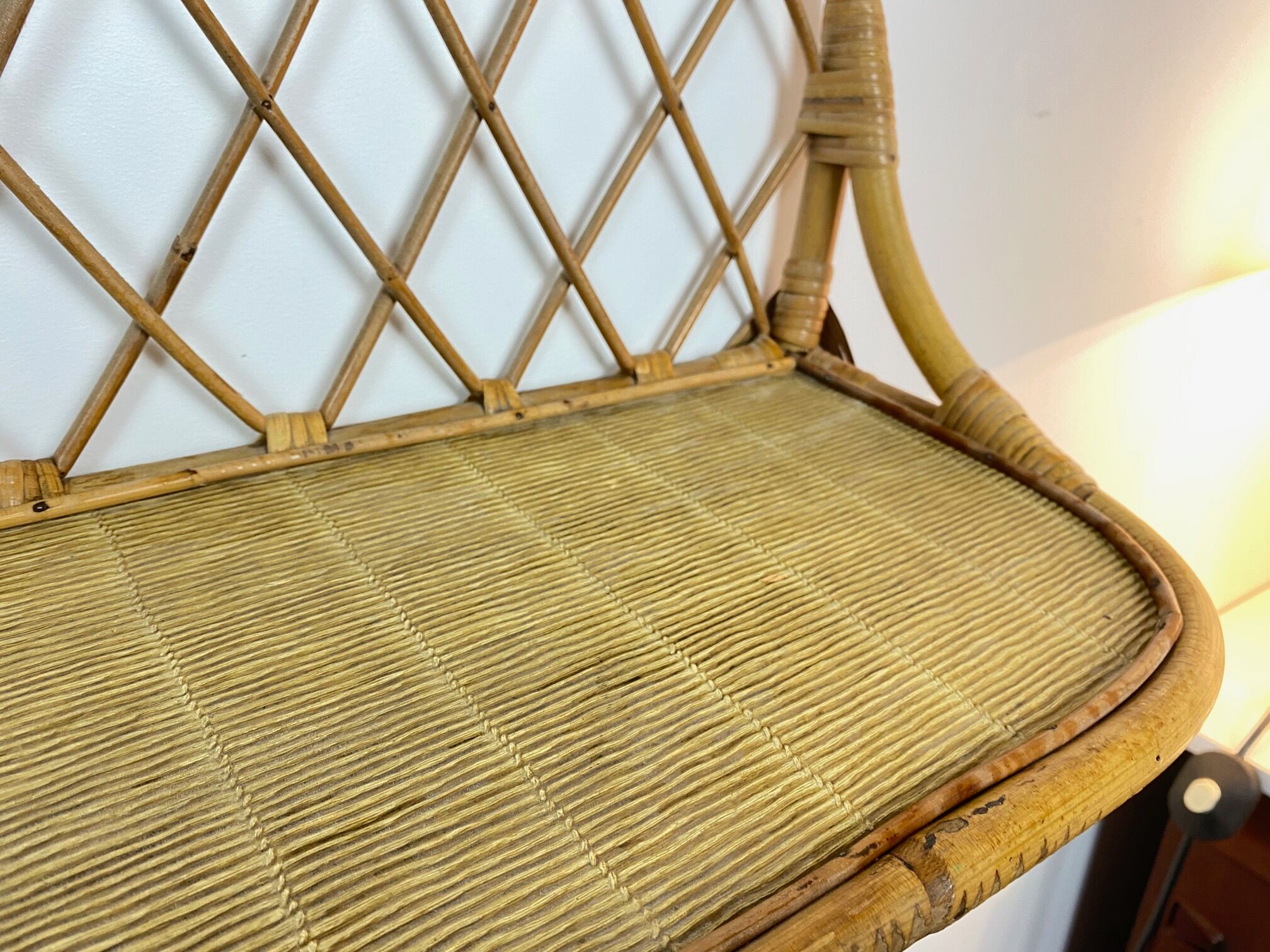 Pair of vintage rattan wall shelves 70s
