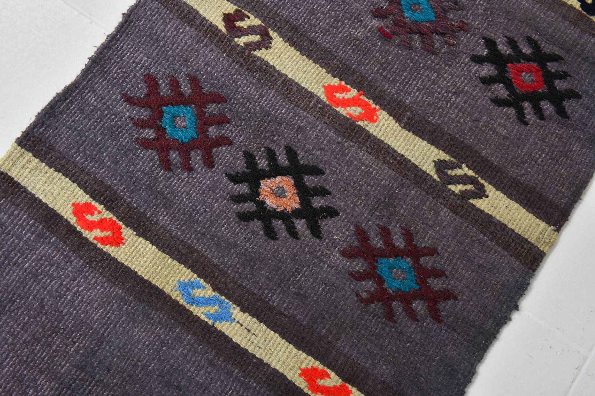 Tapis kilim turc gris 2x8 pour couloir, 56x244 cm