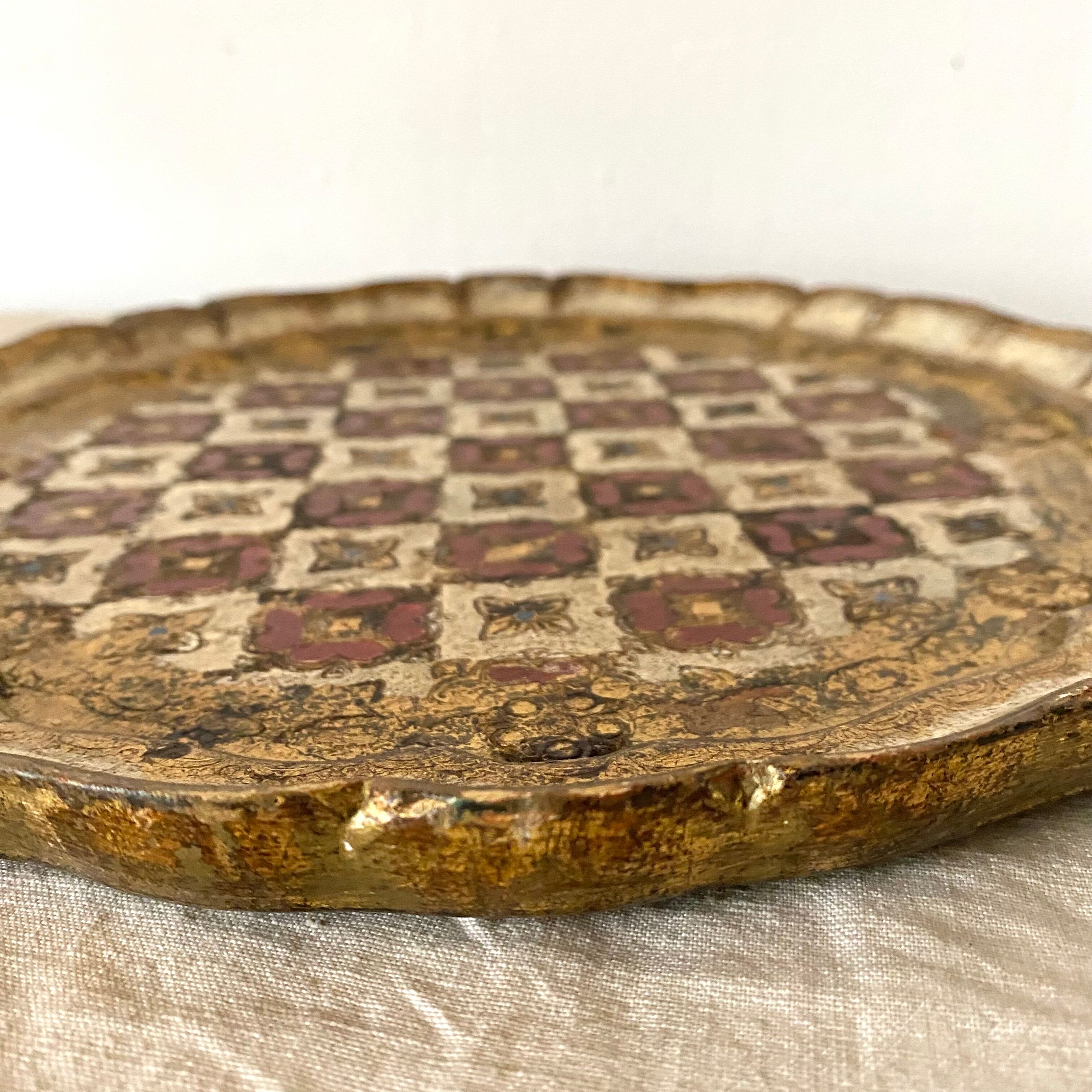 Round wooden tray Florentine -Italy