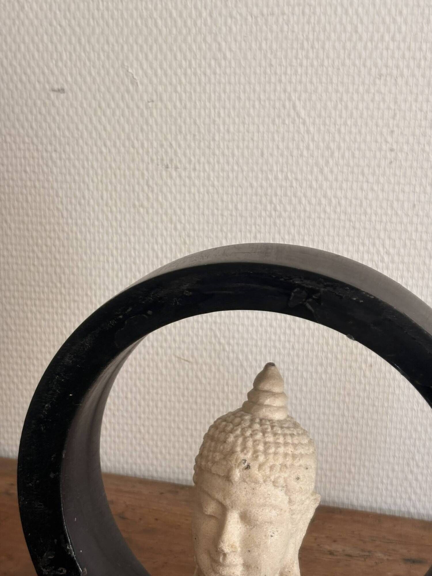 Sculpture Buddha Head in Reconstituted Stone on Khmer Thai Ring Base