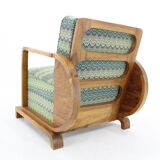 1930s Restored Art Deco Armchair in Solid Walnut, Czechoslovakia