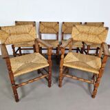 Set of French primitive rush chairs | 1930s