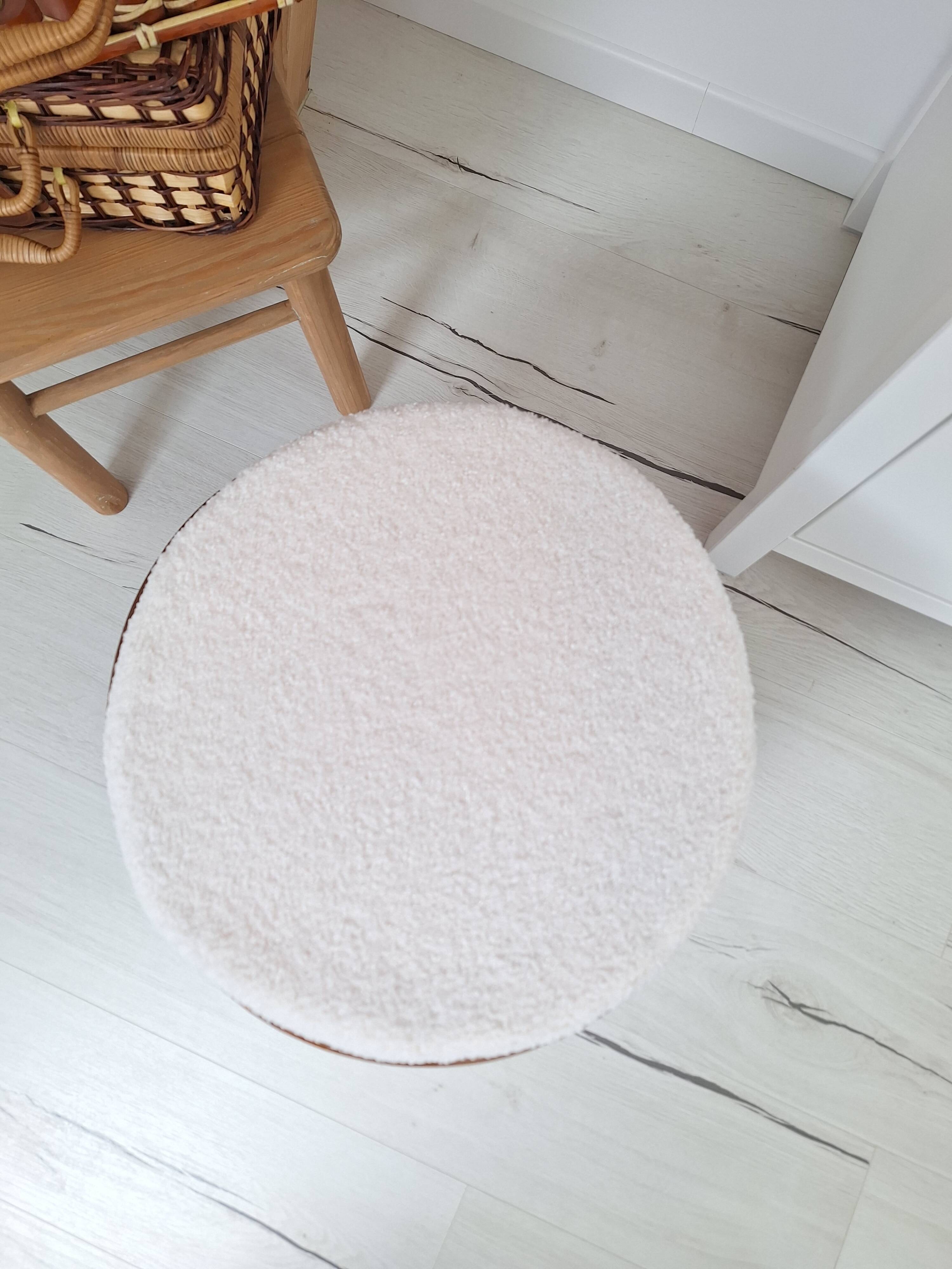 Vintage rattan and French terry fabric pouf