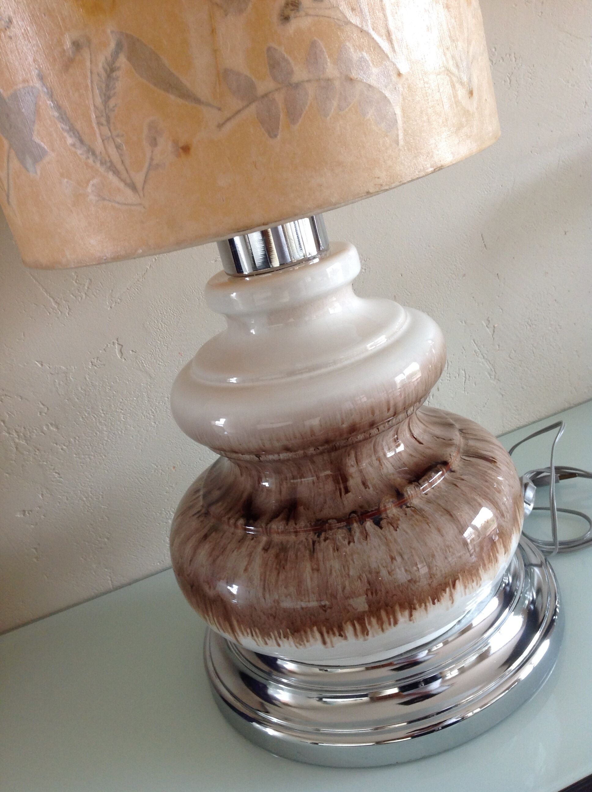 Ceramic floor lamp with a fat lava finish and herbarium shade / vintage 1960s-70s