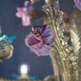 Impressive Venetian Chandelier in Mordoré, Blue and Pink Murano Glass, Ve