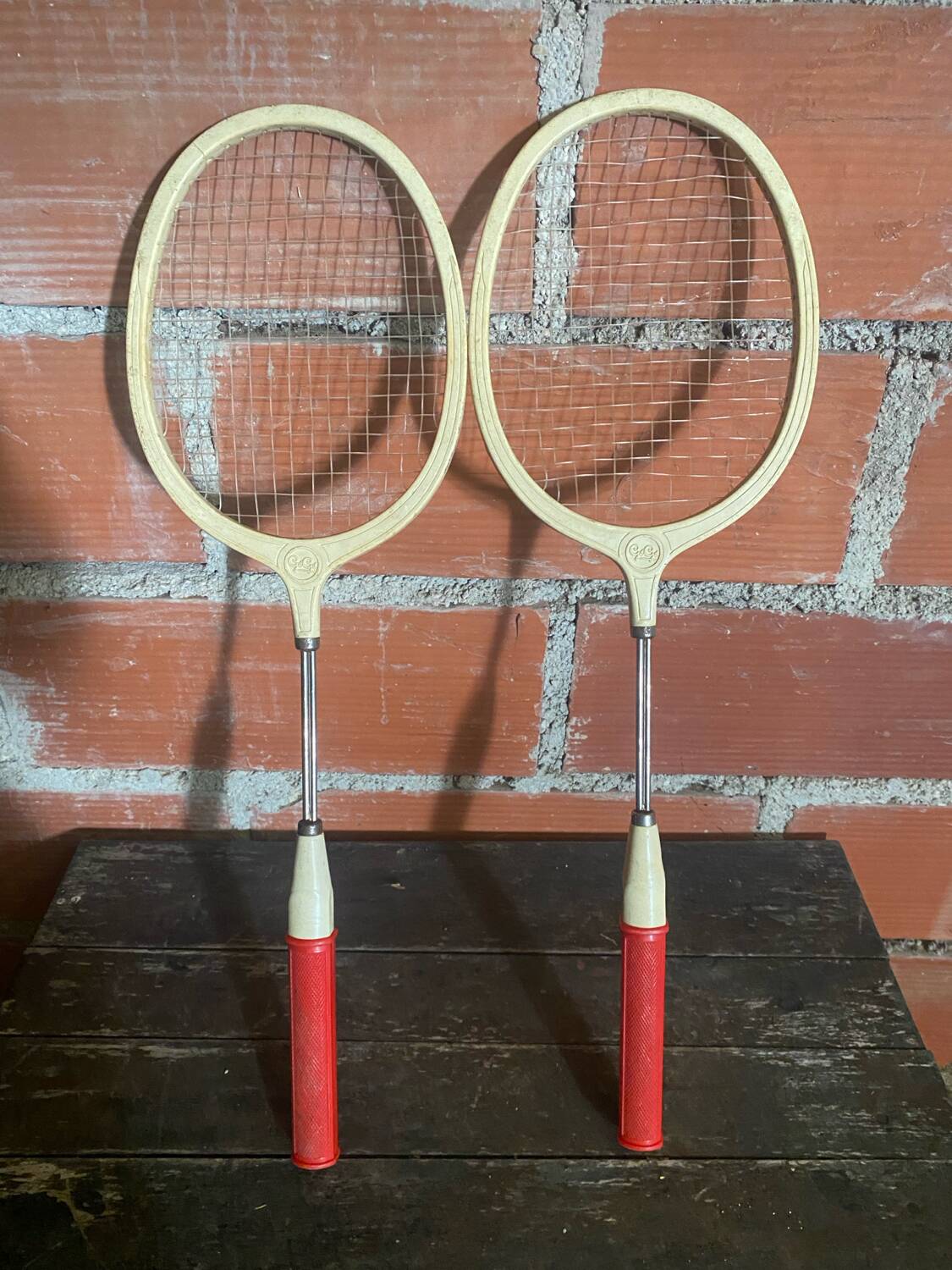 Vintage Badminton Racket Pair GEGE Plastic + Metal Child 70's #