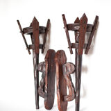 Pair of brutalist wood candle holders