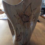 Beige vase by vallauris with flower pattern - excellent condition