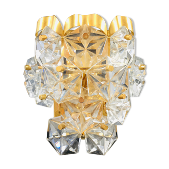 Labelled faceted crystal and gilt sconce wall lamp from Kinkeldey, Germany, 1970s