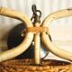 “French Riviera” rattan, metal & opaline pendant light, 1960