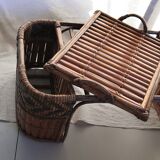Dining table with removable rattan top & vintage bamboo 60s