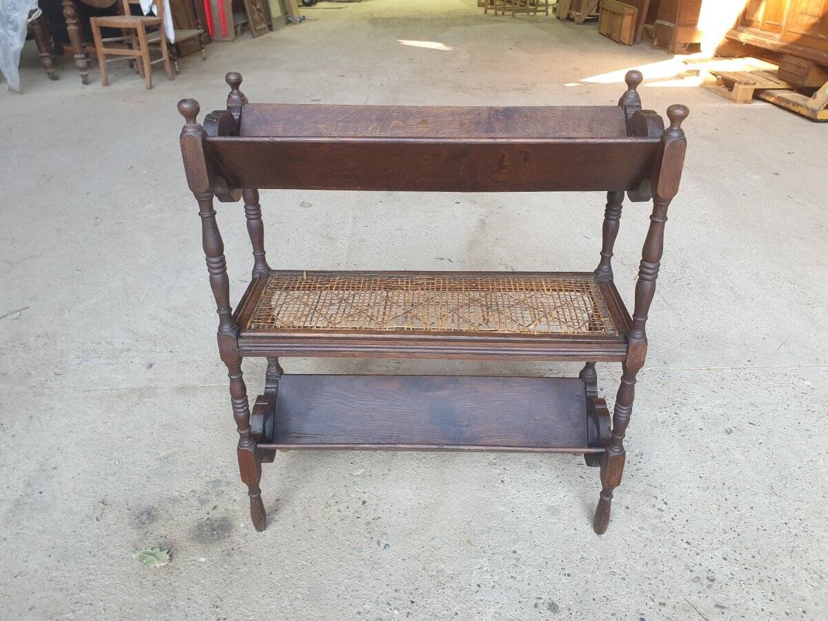 Magazine/book rack in oak with a caned top - early 20th century