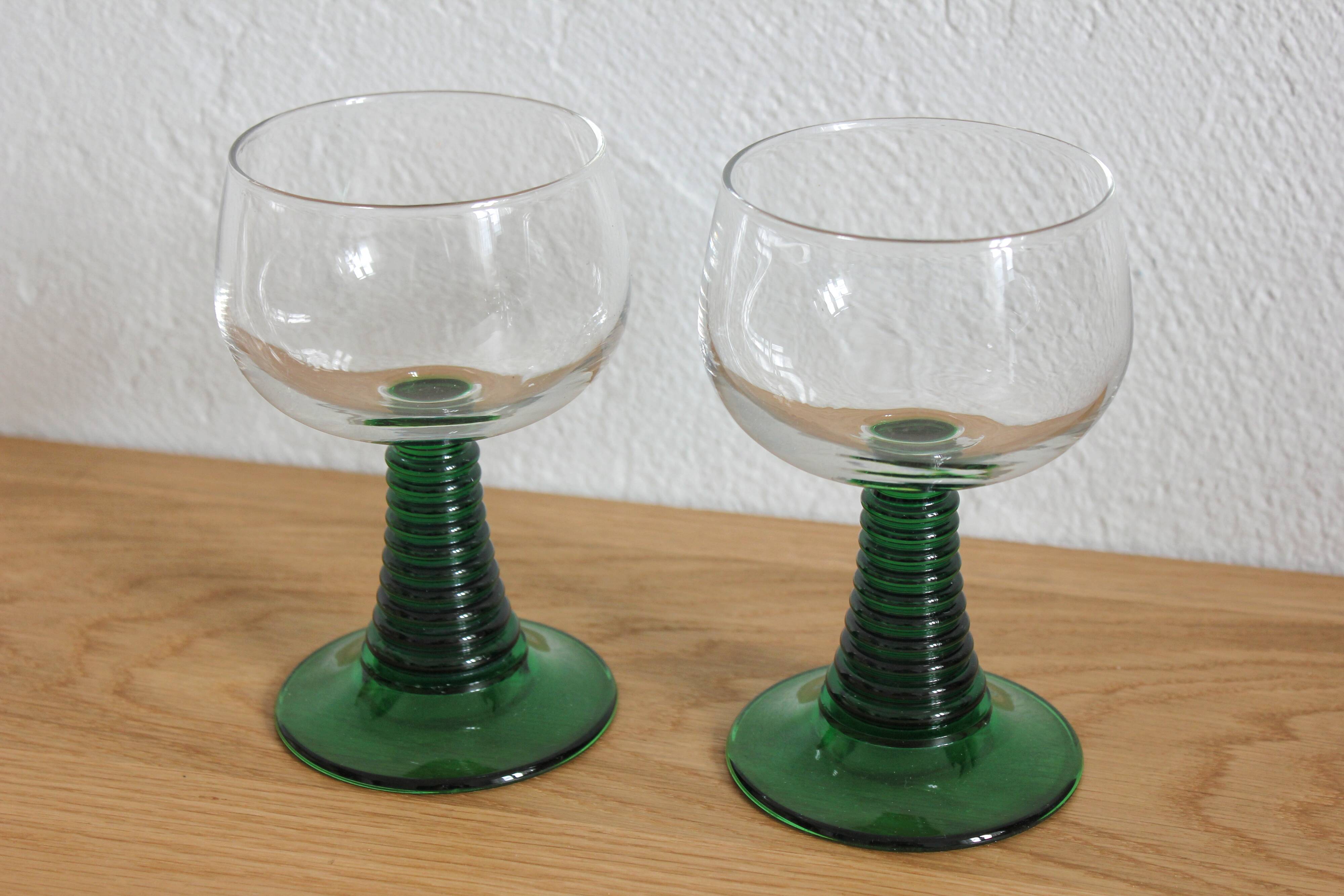 2 verres à eau pieds coniques vert Luminarc vintage années 70