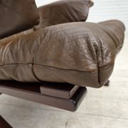 Fauteuil en cuir de meuble marron, années 1970, design scandinave,