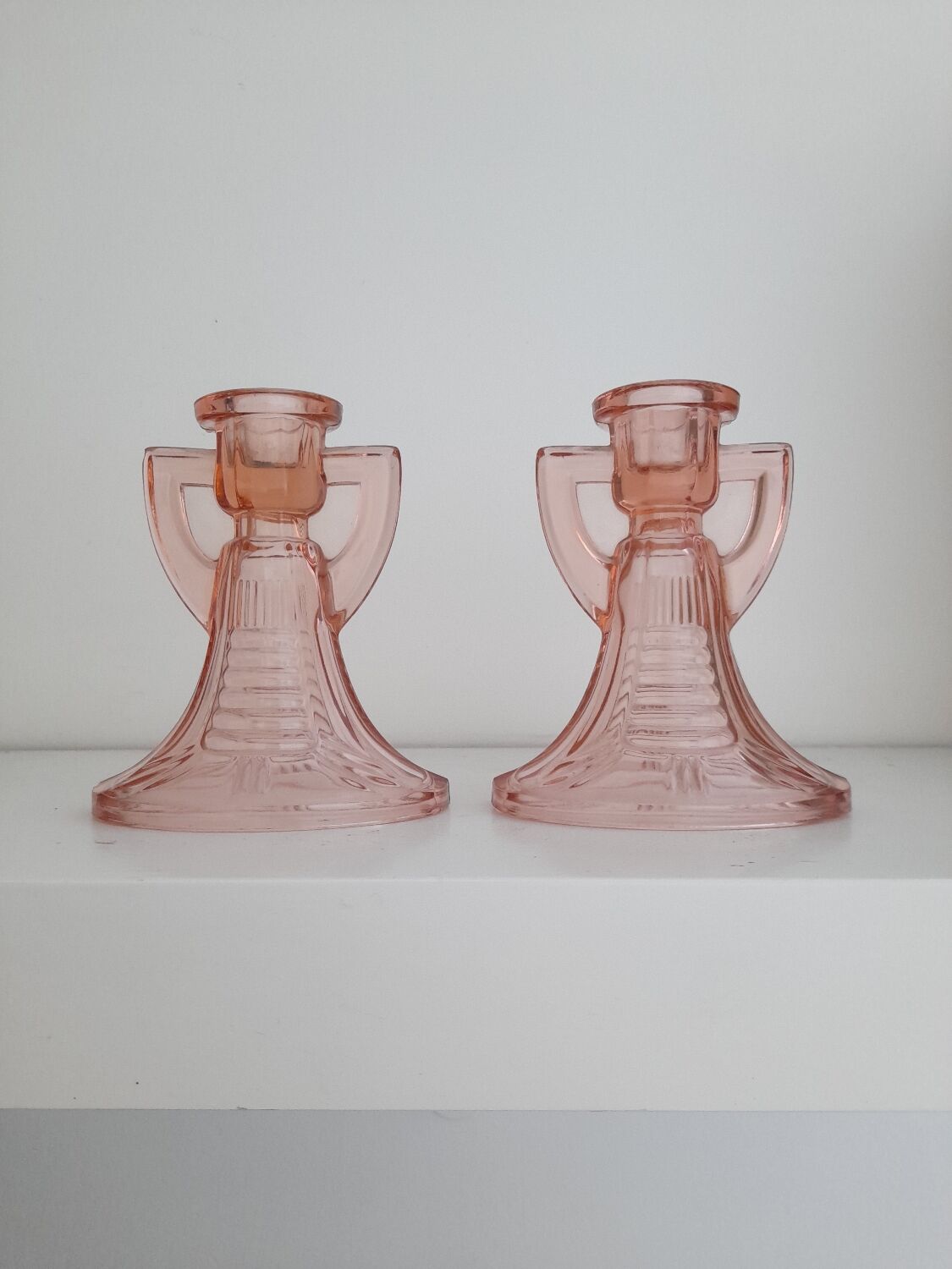 Set of 2 pink Luxval Art Deco candle holders