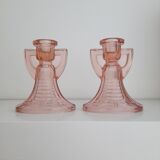 Lot de 2 bougeoirs rose luxval art déco