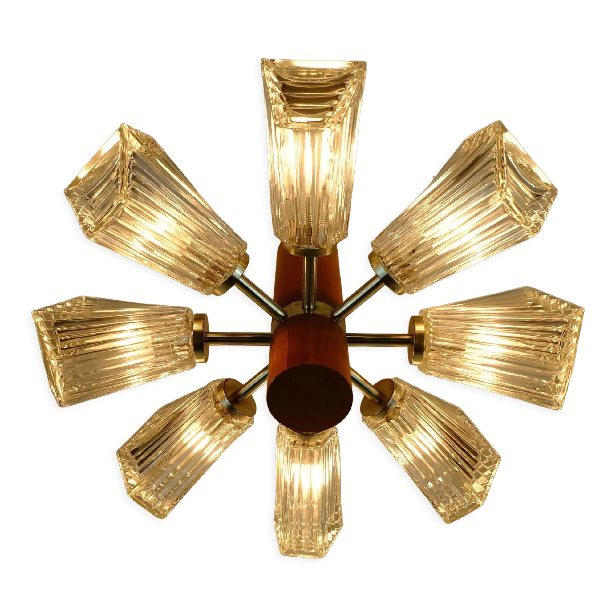 1960s temde 8-light pendant lamp sputnik chandelier teak glass metal