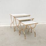 Neoclassical brass and marble nesting tables, 1950