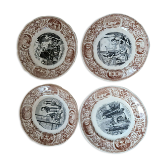 Set of 4 themed antique plates