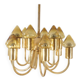 Hans-Agne Jakobsson 12-Armed Brass and Glass Model T 789/12 Chandelier, 1960s