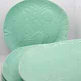 Set of 6 XL fish plates in sky blue earthenware