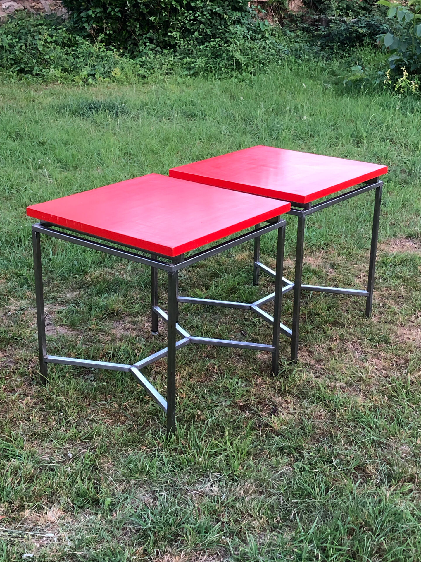 Red square tables