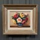 Huile sur toile nature morte aux roses XXe par Surgeon cadre cérusé