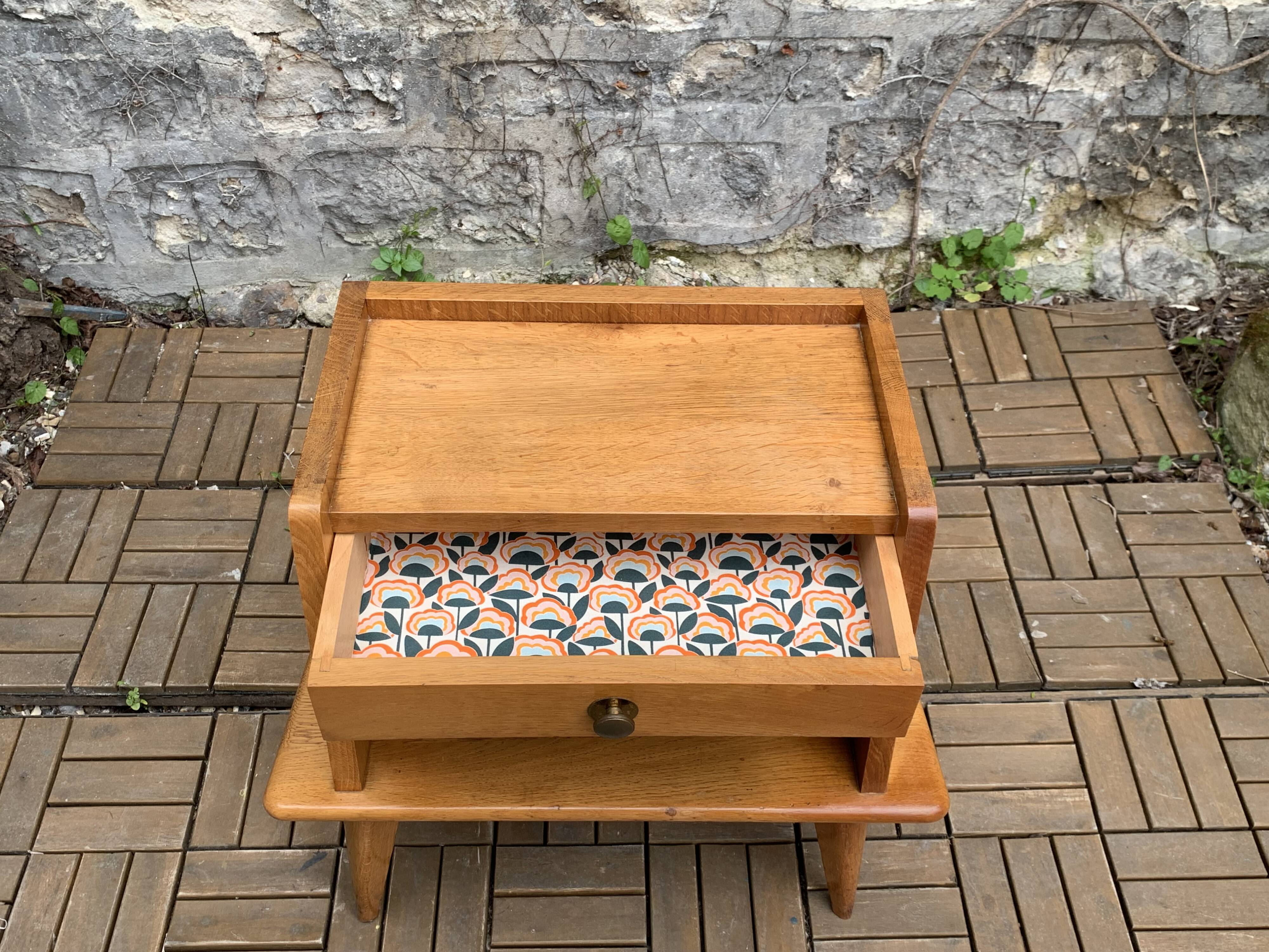 Solid oak compass feet bedside table 1950