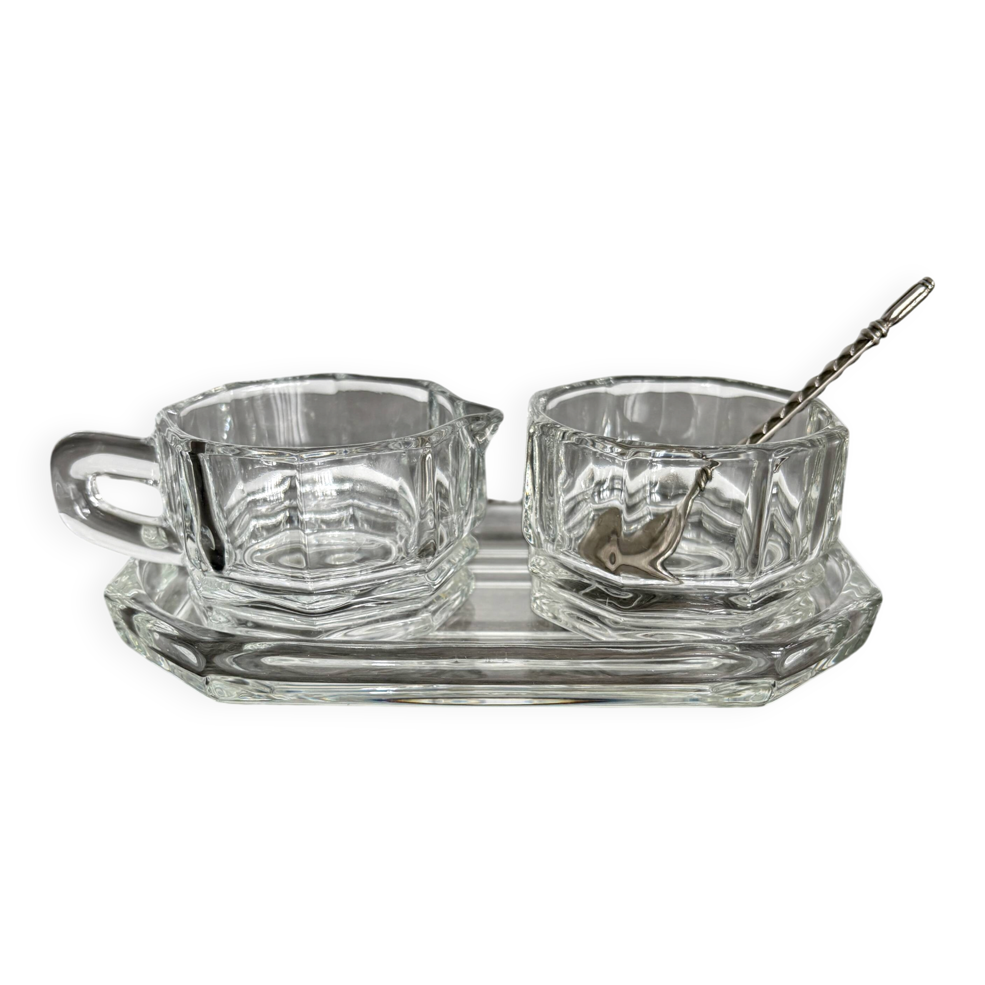 Art Deco Condiment Set in Moulded Crystal