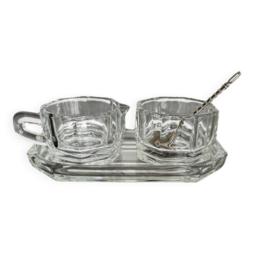 Art Deco Condiment Set in Moulded Crystal
