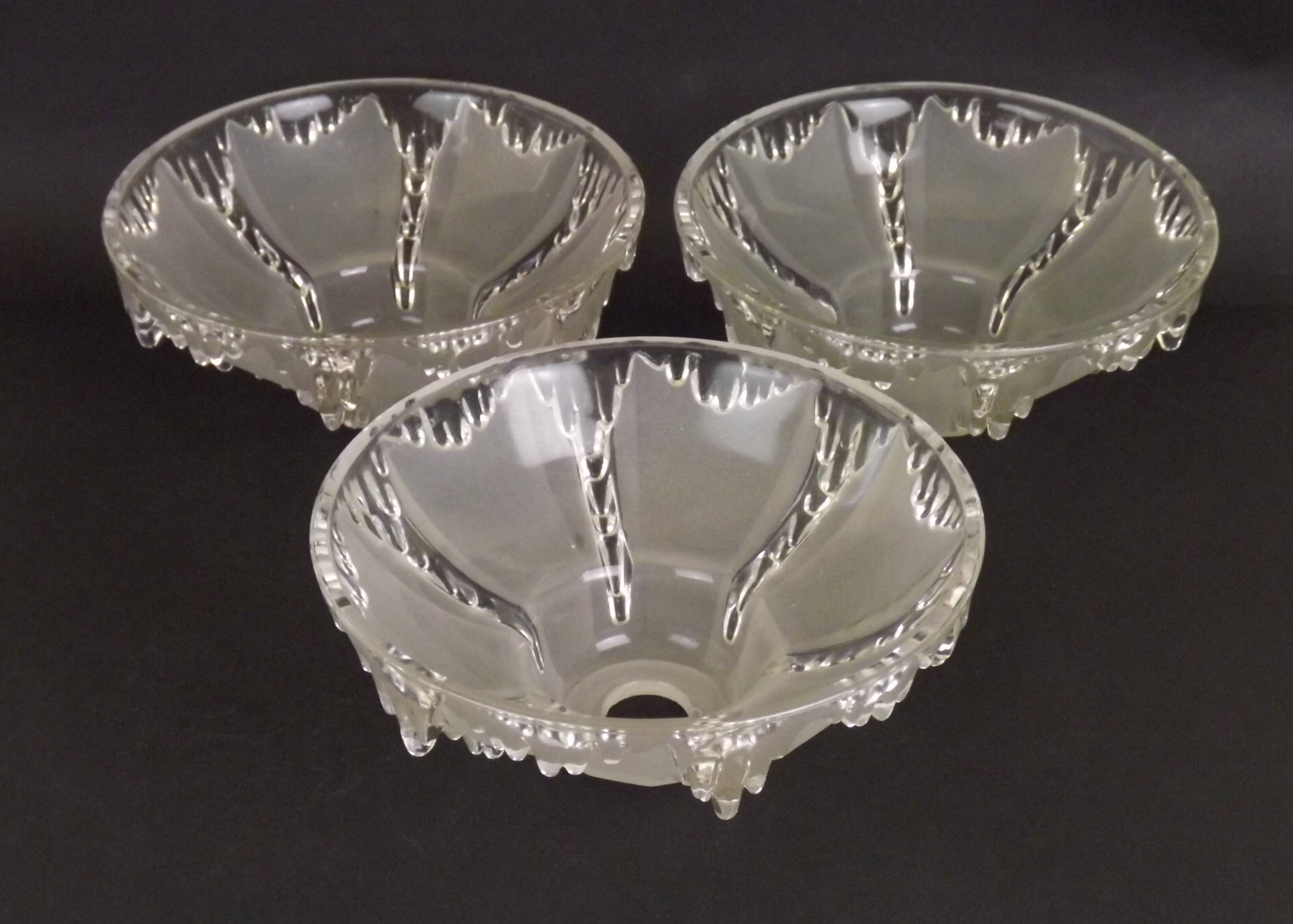 Signed ezan france frosted glass icicle shades set of 3 – art deco lighting