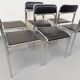 Set of 6 vintage Italian stackable chairs in chrome metal and skai.