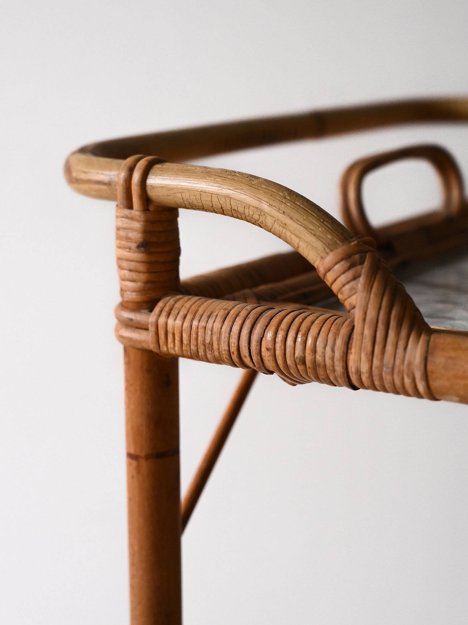 Vintage glass and bamboo coffee table