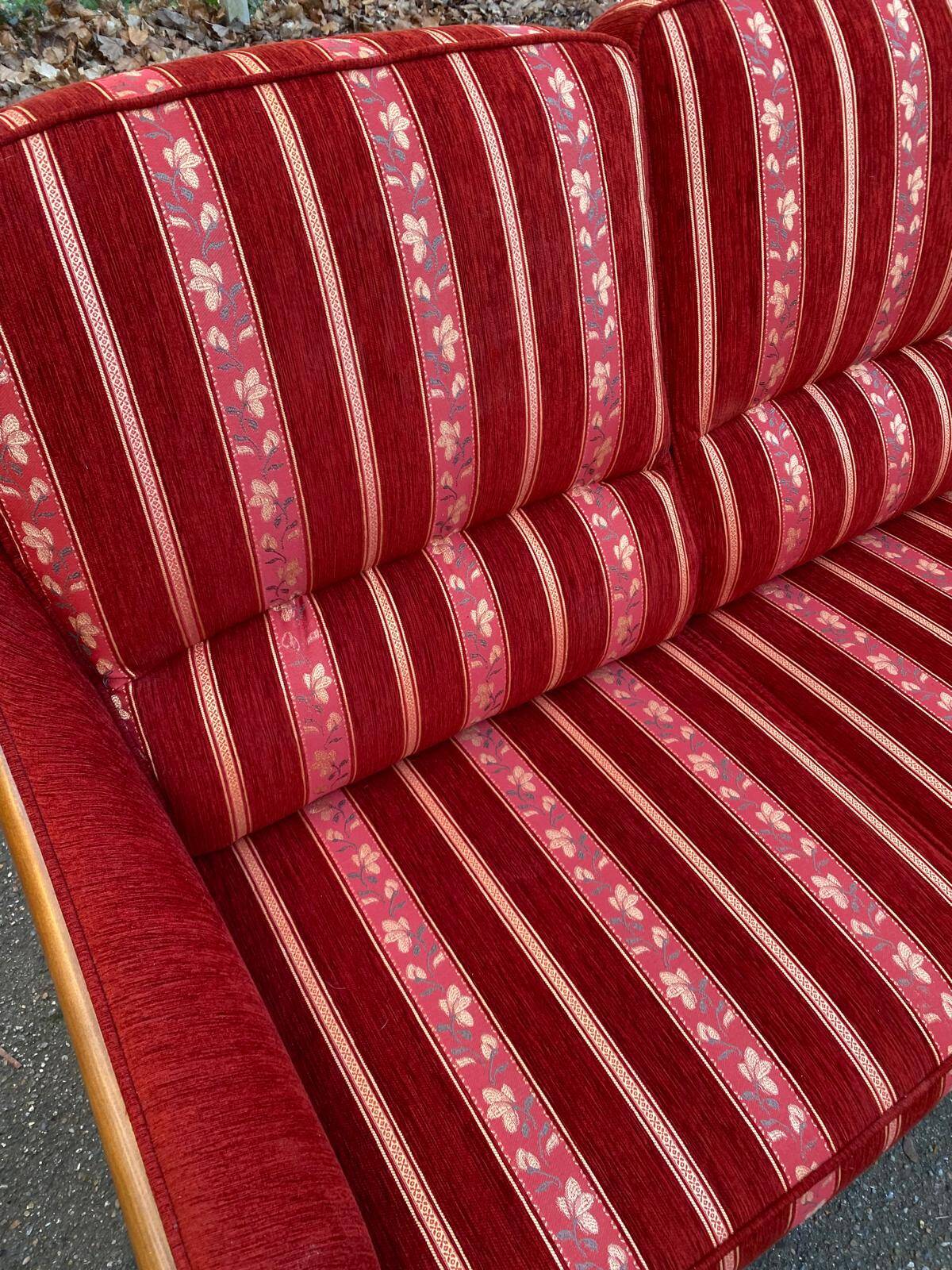 Louis XV 2-seater canapé B. Marly France 1950 solid wood burgundy velvet
