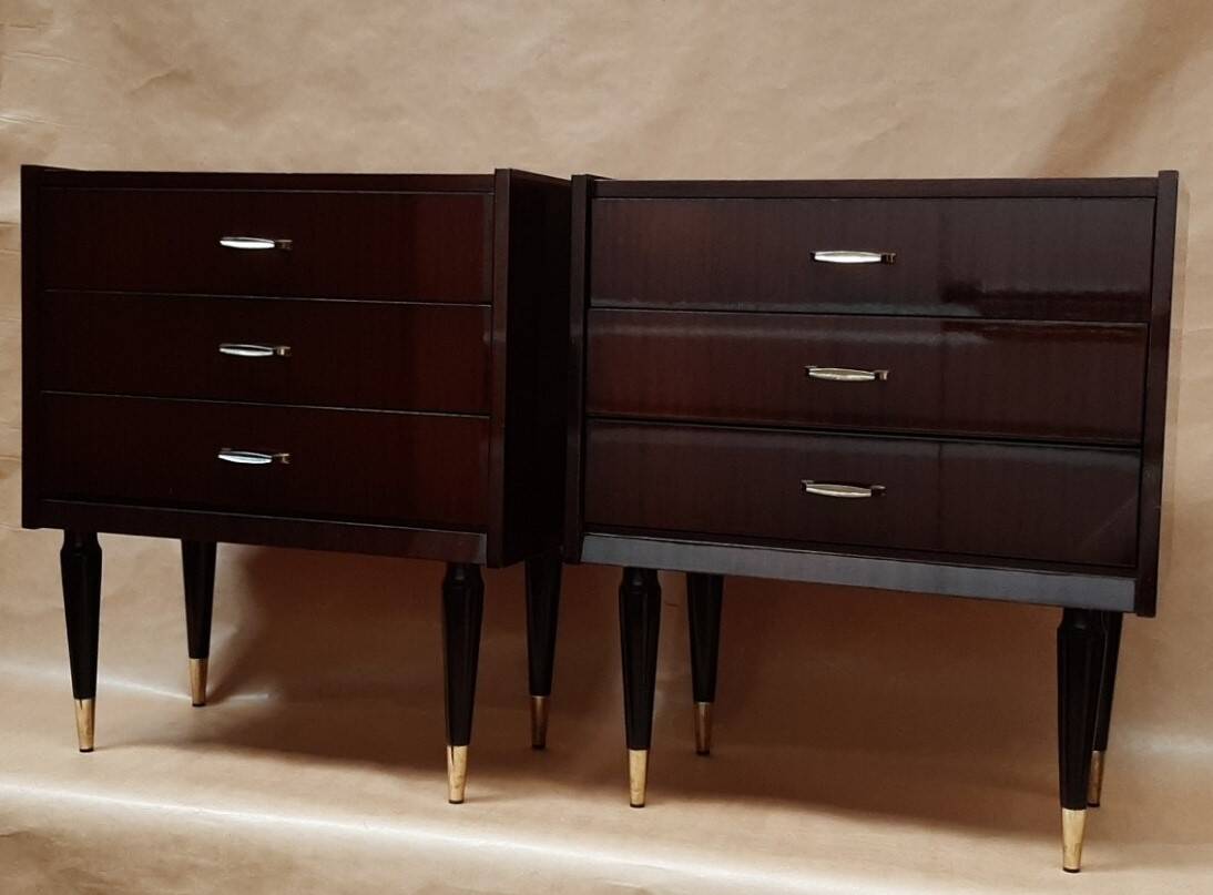 Pairs of old bedside tables from the 1960s and 70s.
