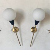 Pair of vintage brass and opaline wall sconces