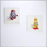 Pair of "Robot" paintings on canvas by Tarass - 2008